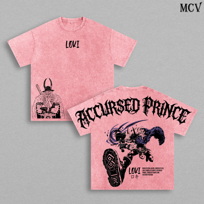 Loki Accursed Prince Anime Vintage Washed T-Shirt, Elbaph Warrior Graphic Tee, Manga Streetwear Heavy Cotton Shirt