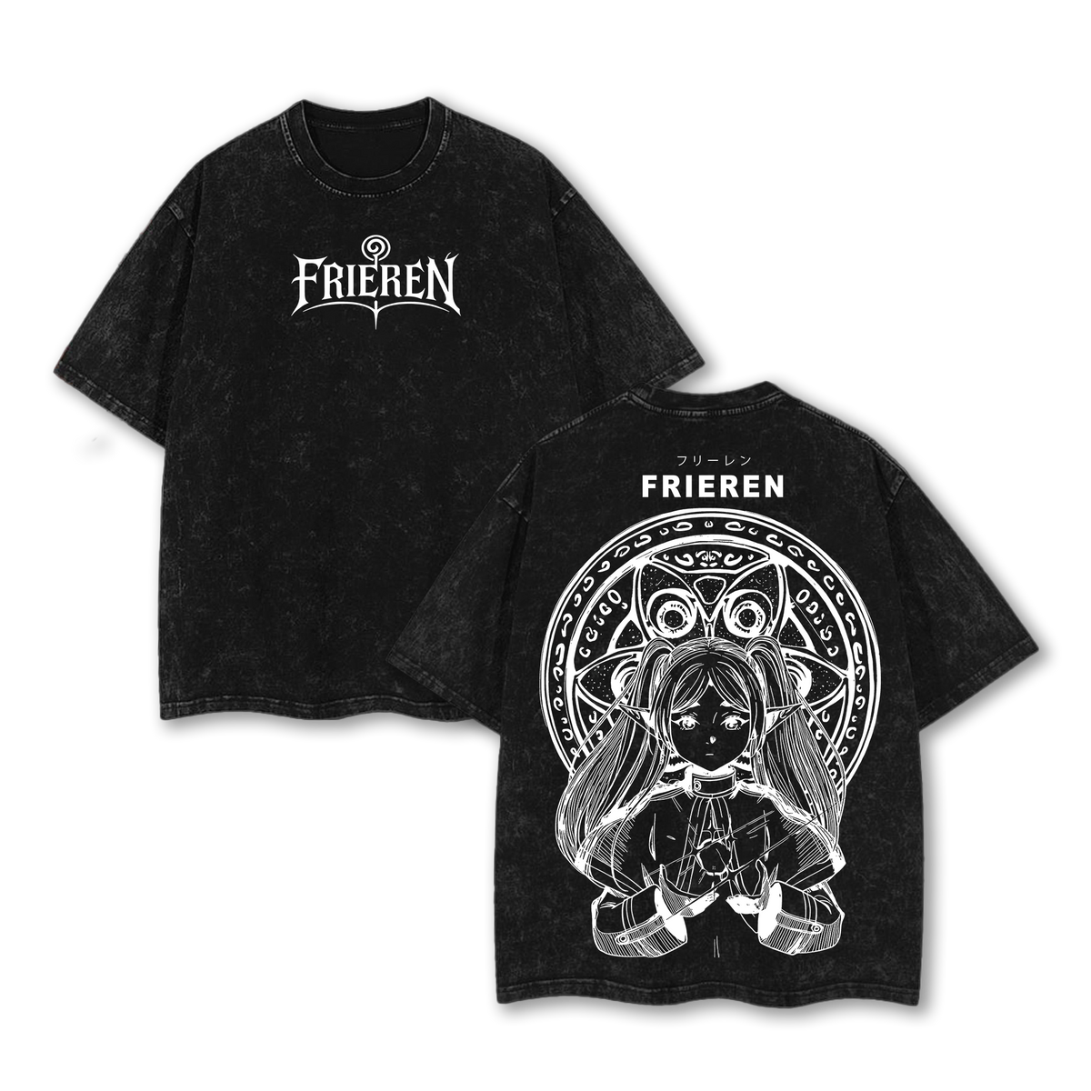 Frieren v.2 Tee Washed – Frieren Beyond Journey’s End Vintage Washed Heavy Cotton Oversized Anime Manga T-Shirt