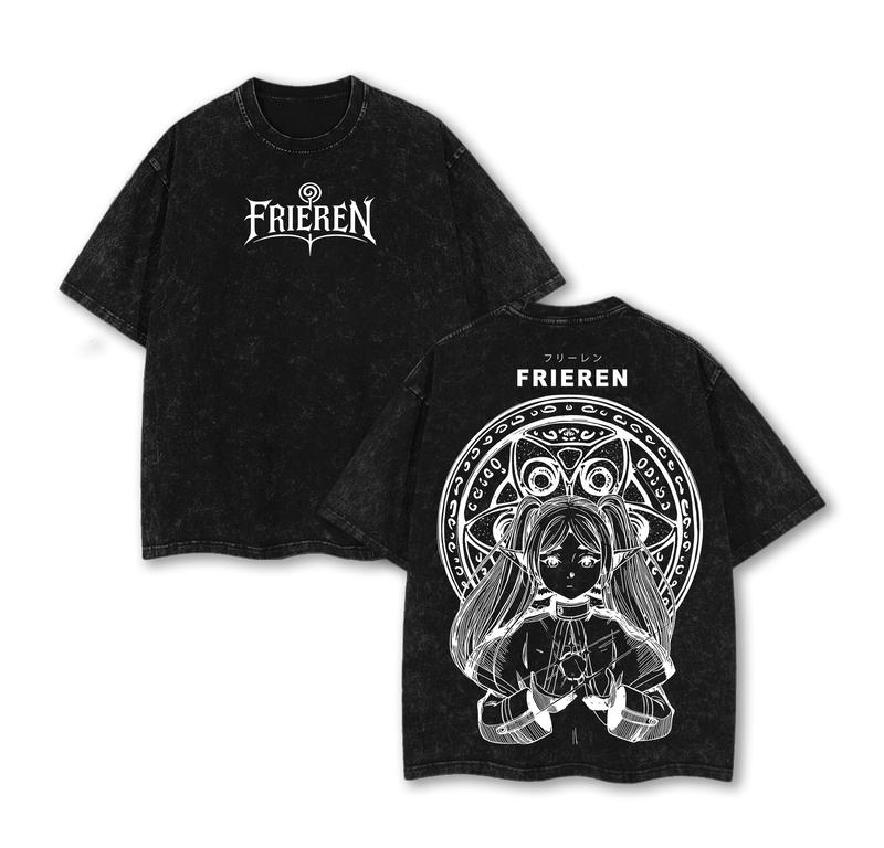 Frieren v.2 Tee Washed – Frieren Beyond Journey’s End Vintage Washed Heavy Cotton Oversized Anime Manga T-Shirt