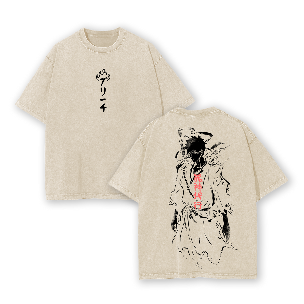 Ichigo Washed Tee – Bleach Oversized Anime T-Shirt, Heavy Cotton T-shirt