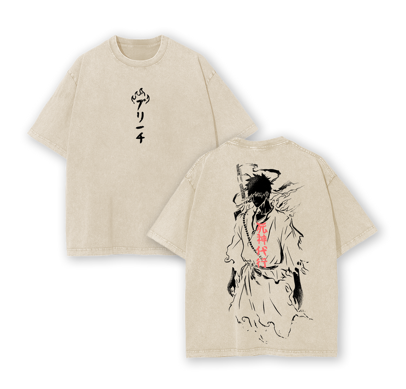 Ichigo Washed Tee – Bleach Oversized Anime T-Shirt, Heavy Cotton T-shirt
