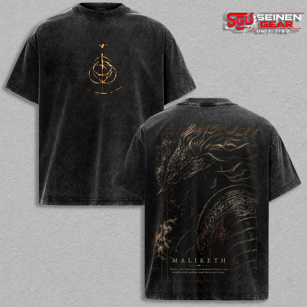 Maliketh Elden Ring Vintage Washed Oversized Graphic T-Shirt, Shadow of the Erdtree Dark Fantasy Gaming Tee, Soulslike Streetwear Heavy Cotton Unisex Shirt Gift for RPG Fans