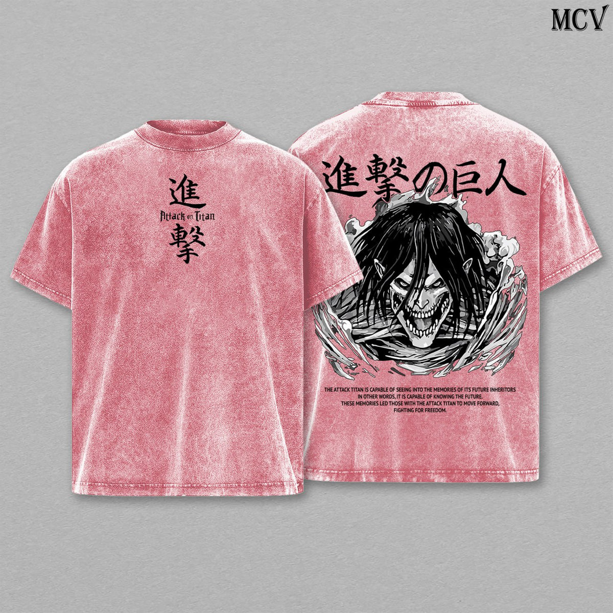 Attack Titan Eren Unleashed – Attack on Titan Vintage Washed Heavyweight Cotton Anime Graphic T-Shirt Streetwear