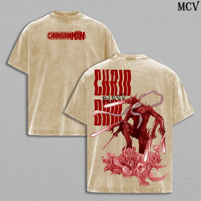Bloodborn Devil Power – Chainsaw Man Vintage Washed Anime Graphic Tee