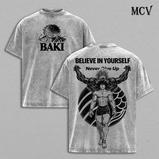 Baki Hanma T-Shirt, Grappler Anime Tee, Fighting Spirit Graphic Vintage Washed Tee