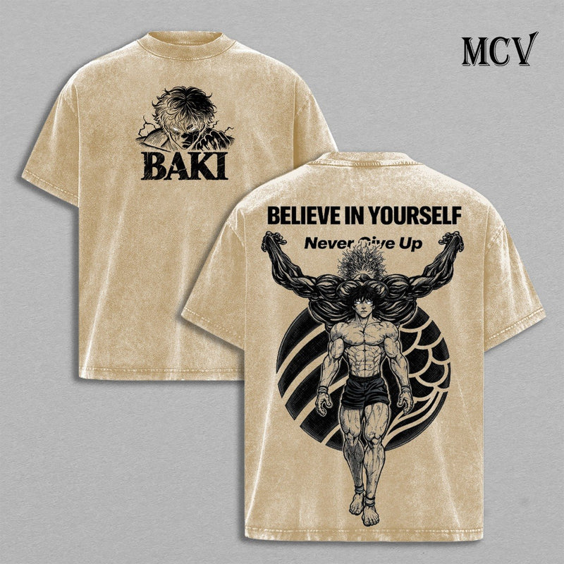 Baki Hanma T-Shirt, Grappler Anime Tee, Fighting Spirit Graphic Vintage Washed Tee
