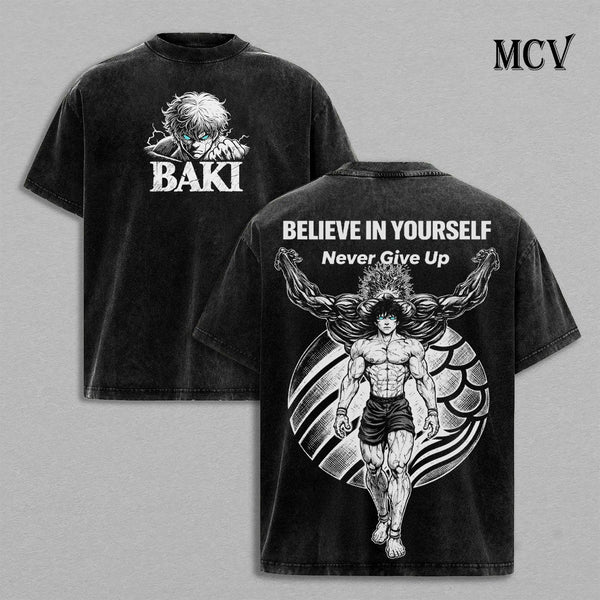 Baki Hanma T-Shirt, Grappler Anime Tee, Fighting Spirit Graphic Vintage Washed Tee
