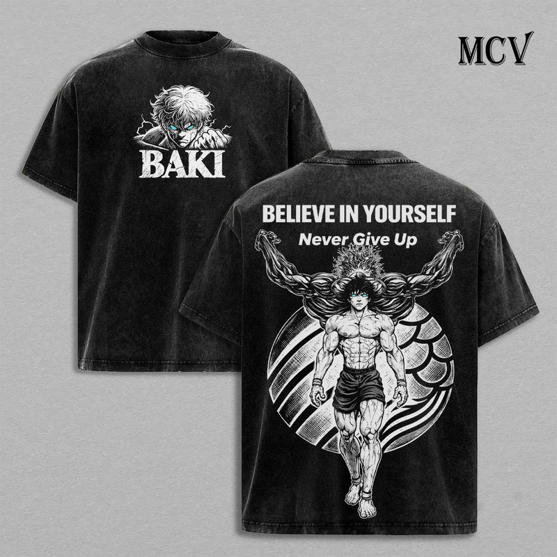 Baki Hanma T-Shirt, Grappler Anime Tee, Fighting Spirit Graphic Vintage Washed Tee