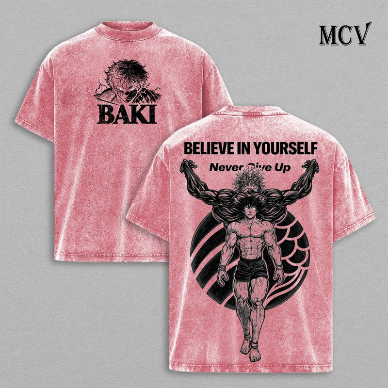Baki Hanma T-Shirt, Grappler Anime Tee, Fighting Spirit Graphic Vintage Washed Tee