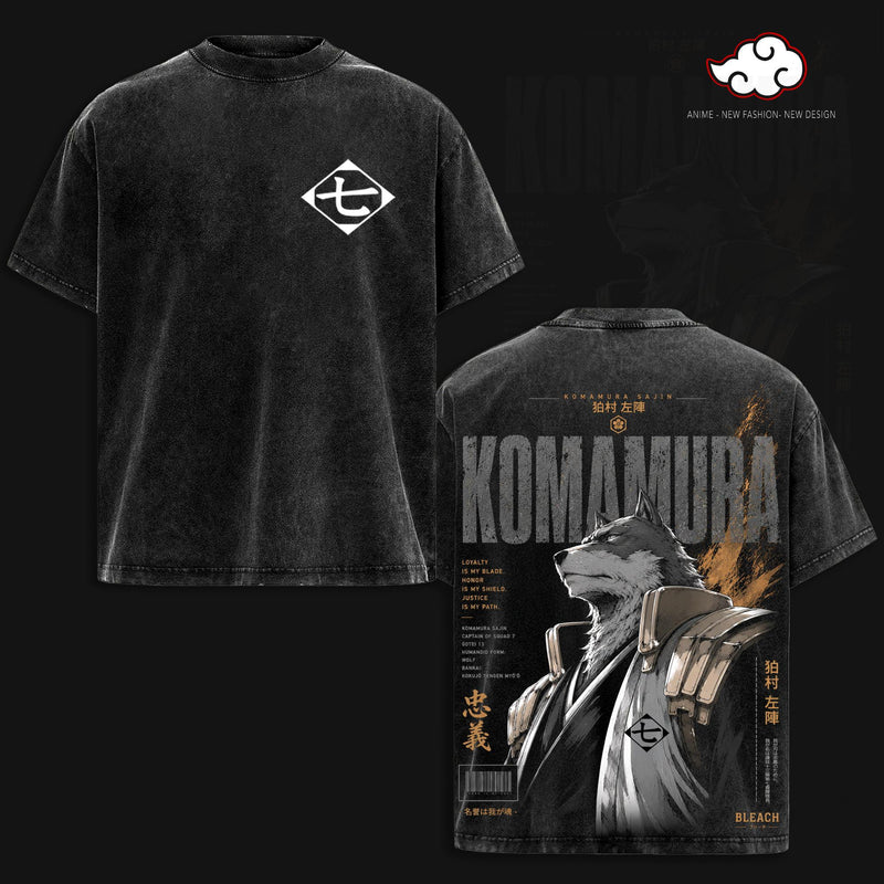 Komamura Sajin Bleach Thousand-Year Blood War Oversized Anime Graphic Tee, Vintage Acid Washed Heavy Cotton Shirt, TYBW Streetwear, Unisex Anime Merch, Gift for Bleach Fans