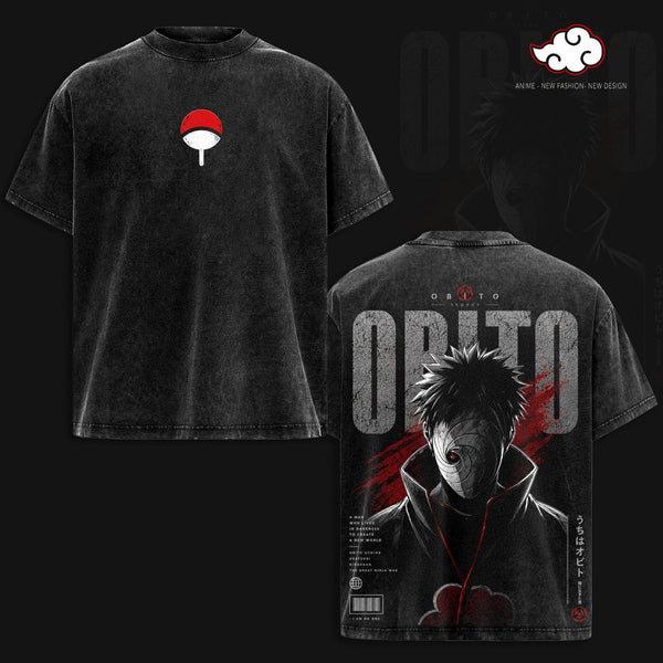 Obito Uchiha Naruto Shippuden Anime T-Shirt Vintage Acid Wash Oversized Graphic Tee Akatsuki Masked Ninja Streetwear Gift for Naruto Fans