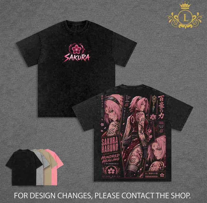 Sakura Haruno Graphic Tee Vintage Washed Shirt Unisex Streetwear Overlord Anime Tee Waifu Tee Overseer Of The Guardians T-Shirt Gift for Anime Lovers Naruto Fans