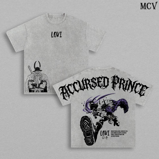 Loki Accursed Prince Anime Vintage Washed T-Shirt, Elbaph Warrior Graphic Tee, Manga Streetwear Heavy Cotton Shirt