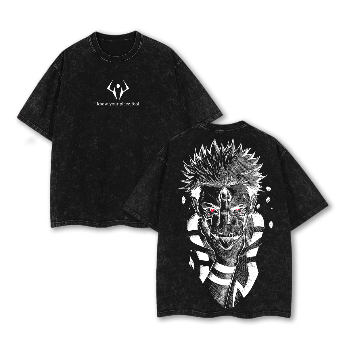 Ryomen Sukuna Know Your Place Fool T-Shirt – Jujutsu Kaisen Anime Oversize Washed Tee
