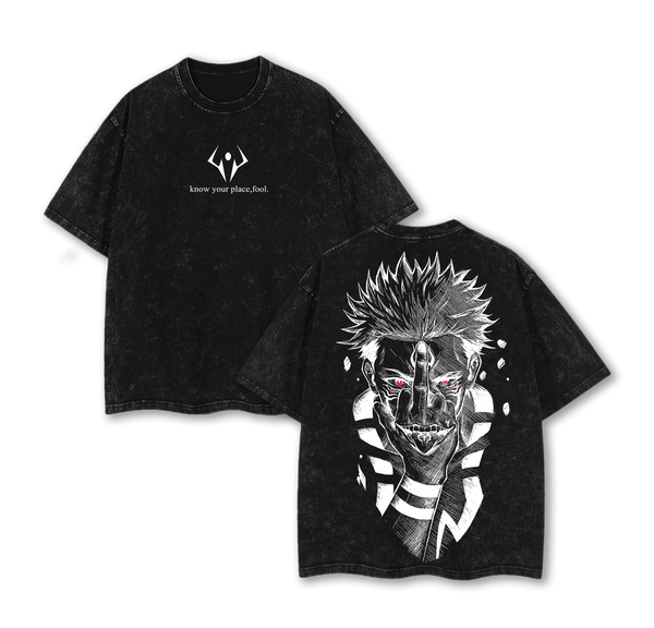 Ryomen Sukuna Know Your Place Fool T-Shirt – Jujutsu Kaisen Anime Oversize Washed Tee