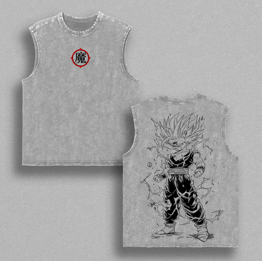 Super Kid Saiyann Style Anime Tee Vintage Washed Oversized Shirt | Electric Power Aura Fighter Graphic T-Shirt | Manga Streetwear Heavy Cotton Gift