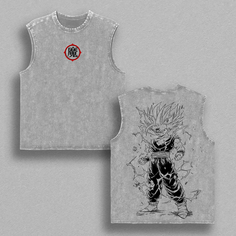 Super Kid Saiyann Style Anime Tee Vintage Washed Oversized Shirt | Electric Power Aura Fighter Graphic T-Shirt | Manga Streetwear Heavy Cotton Gift