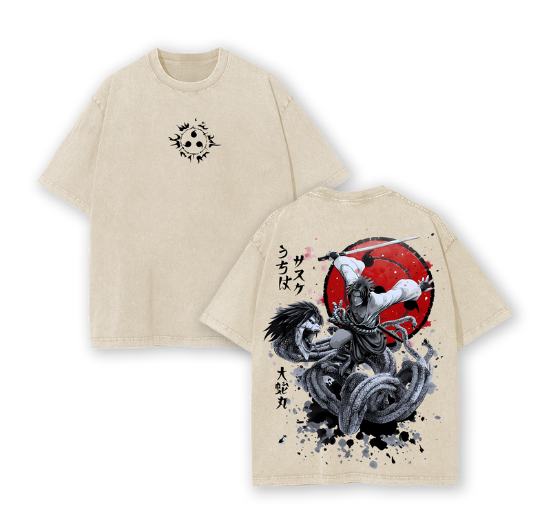 Retro Heavy Limited CURSE MARK PURPLE SASUKE x Manda Snake Orochimaru - Naruto Washed Tee