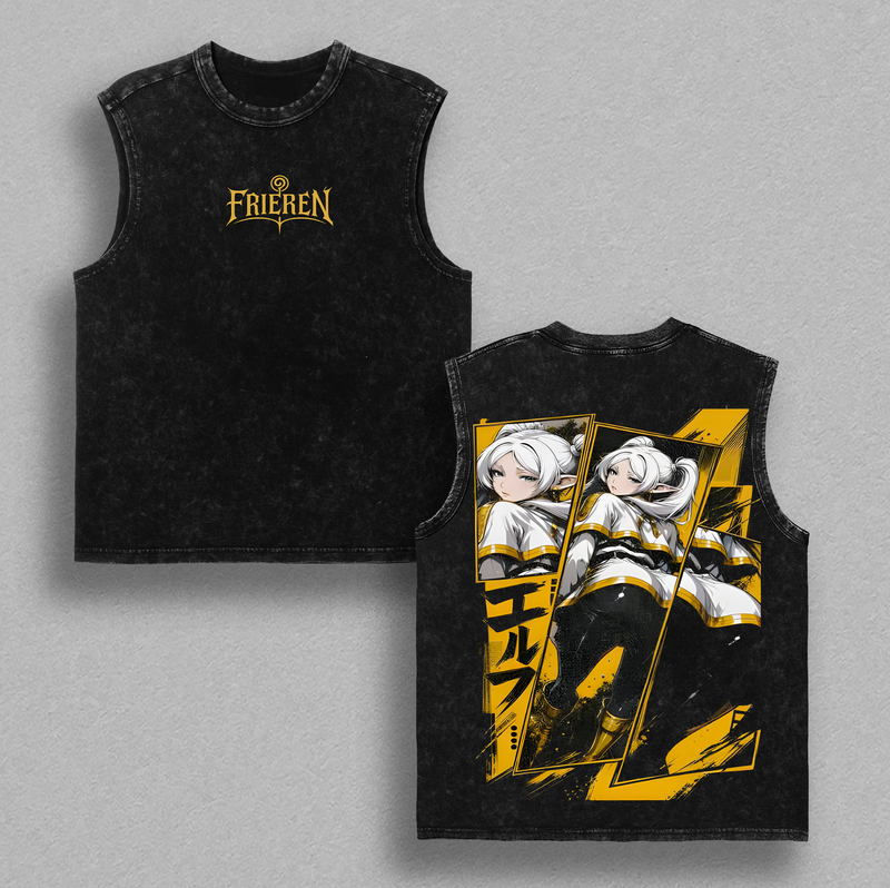 Frieren Beyond Journey's End T-Shirt, Frieren Anime Graphic Tee, Vintage Washed Back Print Shirt, Oversized Heavyweight Cotton Streetwear, Unisex Anime Fashion, Gift for Frieren Fans