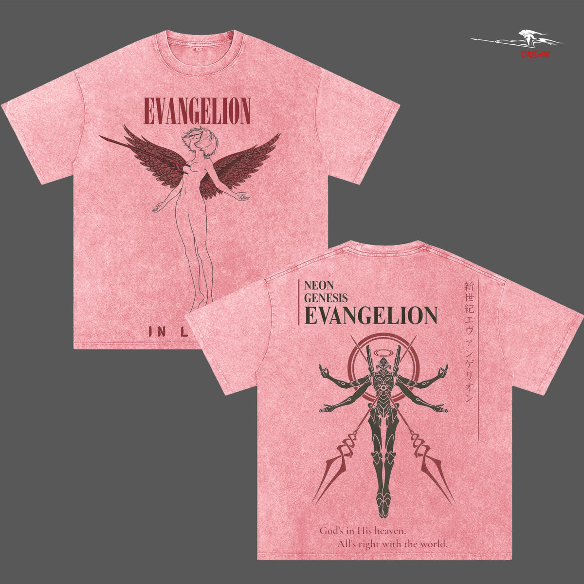 Neon Genesis Evangelion Anime Double Printed Vintage Washed Tee Unisex Oversize Anime Manga Washed Heavyweight Cotton T-shirt