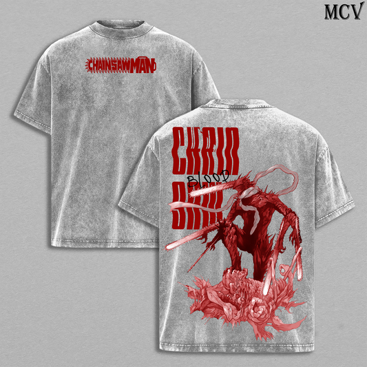 Bloodborn Devil Power – Chainsaw Man Vintage Washed Anime Graphic Tee