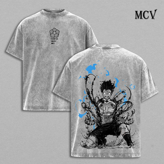Isagi Yoichi T-Shirt, Blue Lock Anime Tee, Ego Striker Vision Graphic Vintage Washed Tee