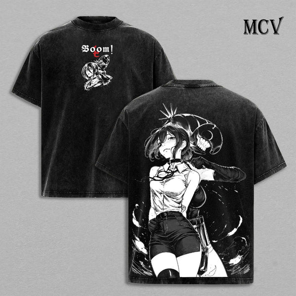 Reze Bomb Devil T-Shirt, Chainsaw Man Anime Tee, Explosion Girl Graphic Vintage Washed Tee