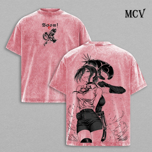 Reze Bomb Devil T-Shirt, Chainsaw Man Anime Tee, Explosion Girl Graphic Vintage Washed Tee