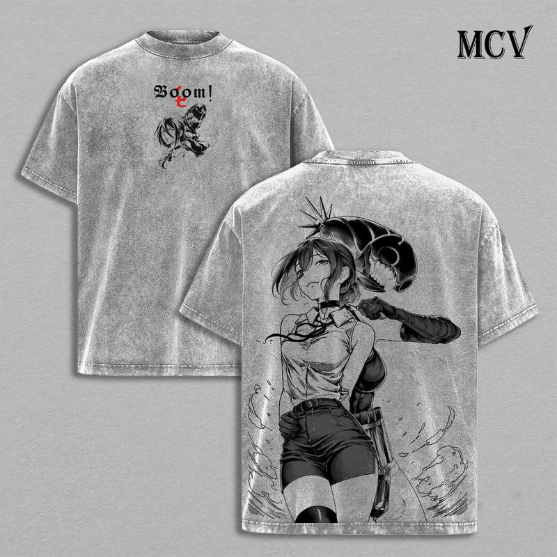 Reze Bomb Devil T-Shirt, Chainsaw Man Anime Tee, Explosion Girl Graphic Vintage Washed Tee