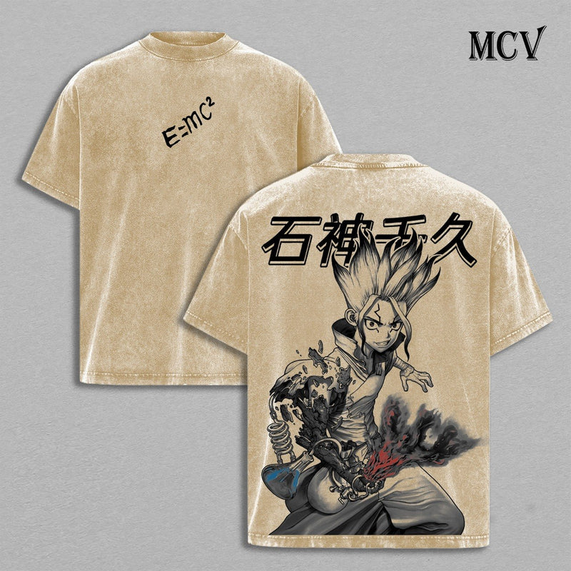 Senku Ishigami T-Shirt, Dr Stone Anime Tee, Science Genius Graphic Vintage Washed Tee
