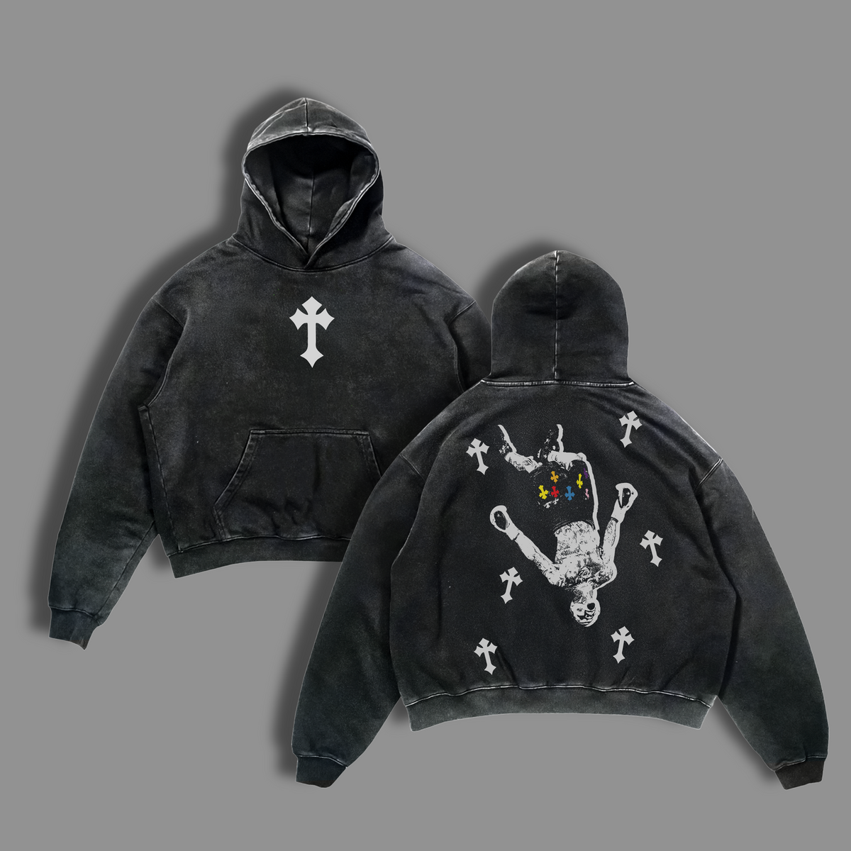Upside Down Cross - Human Falling Cross Vintage Washed T-Shirt / Tank Top / Hoodie, Jesus Apparel Christian Gothic Church Outfit, Jesus Tees Heavyweight Streetwear Gym Pump Cover
