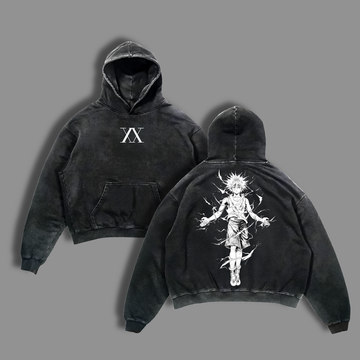 Retro Heavy Limited "Killua Zoldyck" Hunter x Hunter Anime Vintage Washed Hoodies Unisex Oversize Anime Manga Acid Washed Heavyweight Cotton , Anime Lover Clothing Menswear