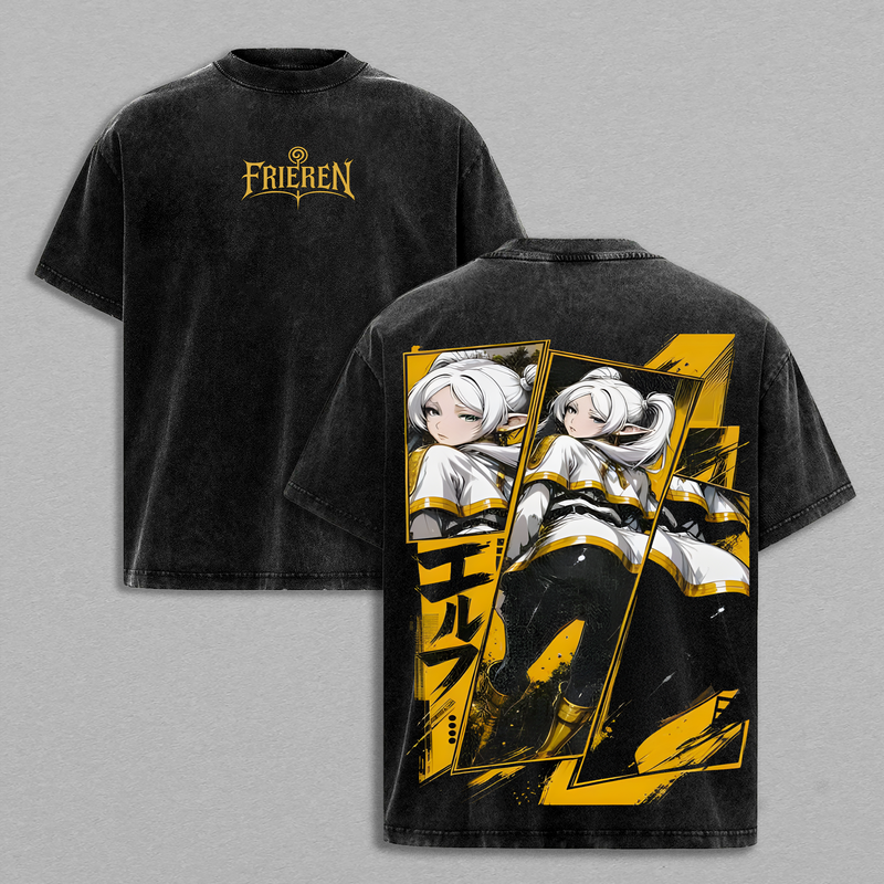 Frieren Beyond Journey's End T-Shirt, Frieren Anime Graphic Tee, Vintage Washed Back Print Shirt, Oversized Heavyweight Cotton Streetwear, Unisex Anime Fashion, Gift for Frieren Fans