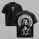 Praying Nun Vintage Washed Tee | Tattoo Art Inspired Streetwear | Glory Threads Faith & Grit Design | Gothic Cross Prayer Graphic Shirt | Urban Christian Aesthetic Tee Jesus Apparel