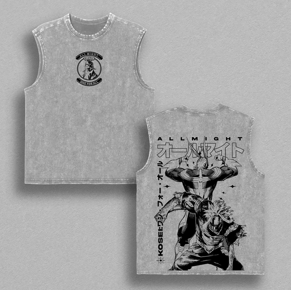 All Might x Bakugo Tee – My Hero Academia Vintage Washed Oversized Heavy Cotton Anime T-Shirt, Hero Duo Manga Graphic Streetwear Top for MHA Fans