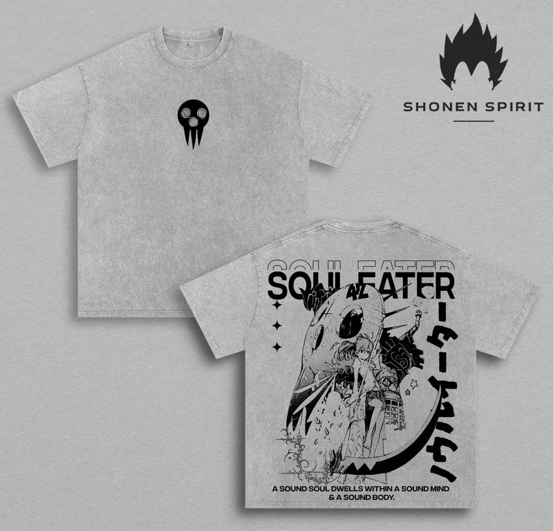 Soul Eater Vintage Washed T-Shirt | Maka Albarn & Soul Eater Evans Anime Graphic Tee | Death Weapon Meister Academy Manga Oversized Heavyweight Cotton Streetwear Unisex Gift