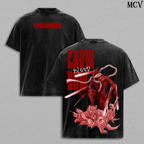 Bloodborn Devil Power – Chainsaw Man Vintage Washed Anime Graphic Tee