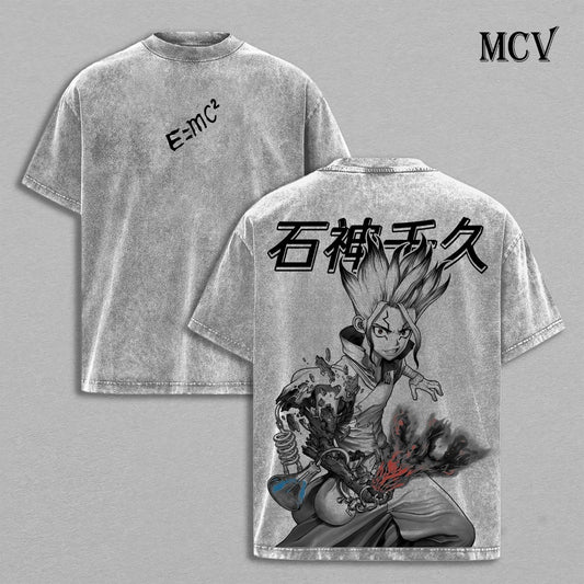 Senku Ishigami T-Shirt, Dr Stone Anime Tee, Science Genius Graphic Vintage Washed Tee
