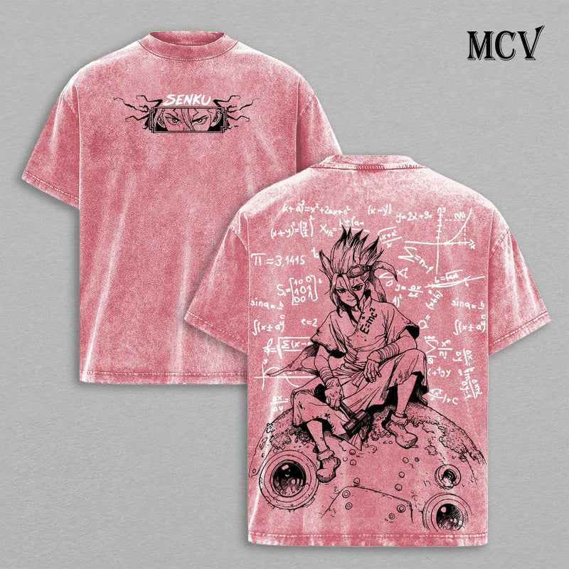 Dr Stone Senku Shirt, Anime Tee, Science Formula Vintage Washed Graphic Tee
