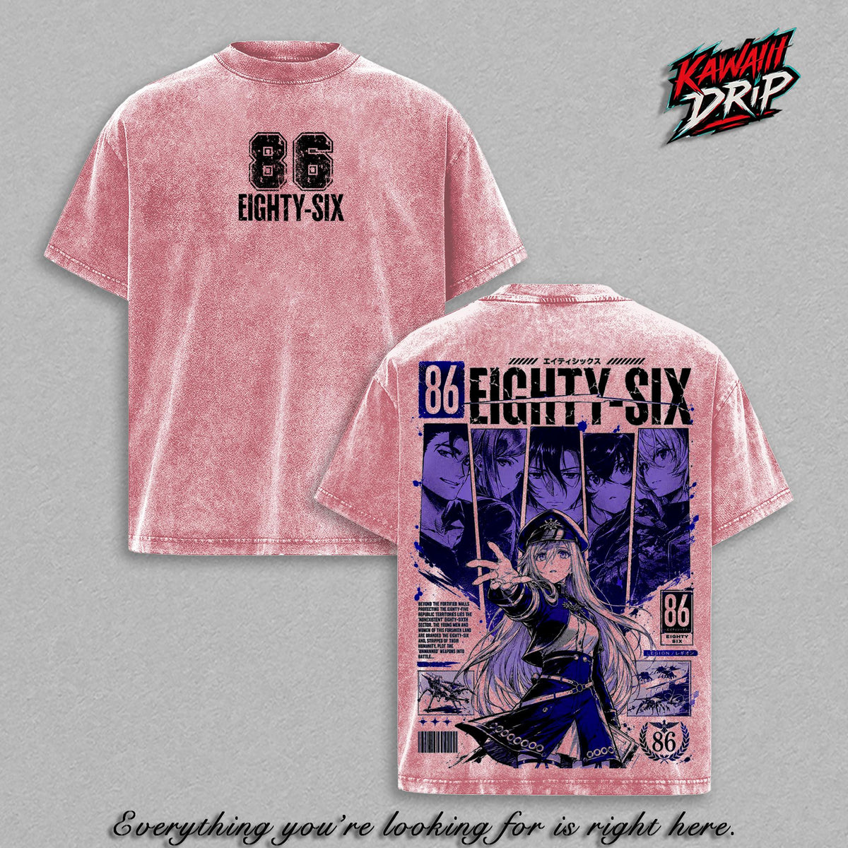 86 Eighty Six Lena Anime Double Printed Vintage Washed Tee Unisex Oversize Anime Manga Washed Heavyweight Cotton T-Shirt