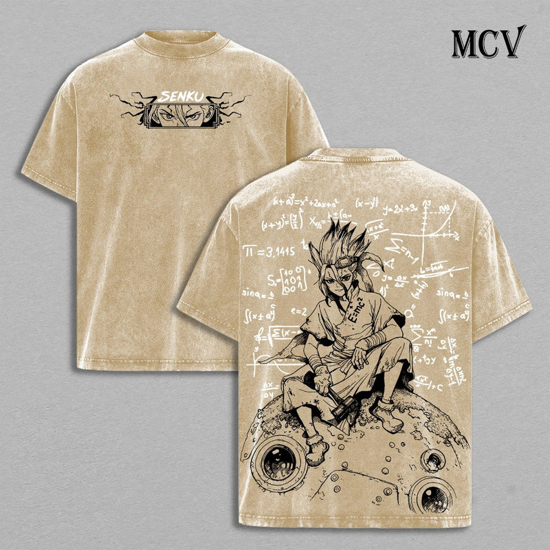 Dr Stone Senku Shirt, Anime Tee, Science Formula Vintage Washed Graphic Tee