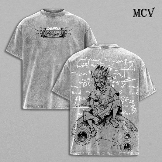 Dr Stone Senku Shirt, Anime Tee, Science Formula Vintage Washed Graphic Tee