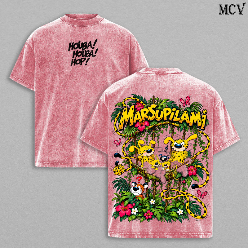 Marsupilami Vintage Washed T-Shirt, Jungle Cartoon Graphic Tee, Oversized Faded Black Retro Streetwear