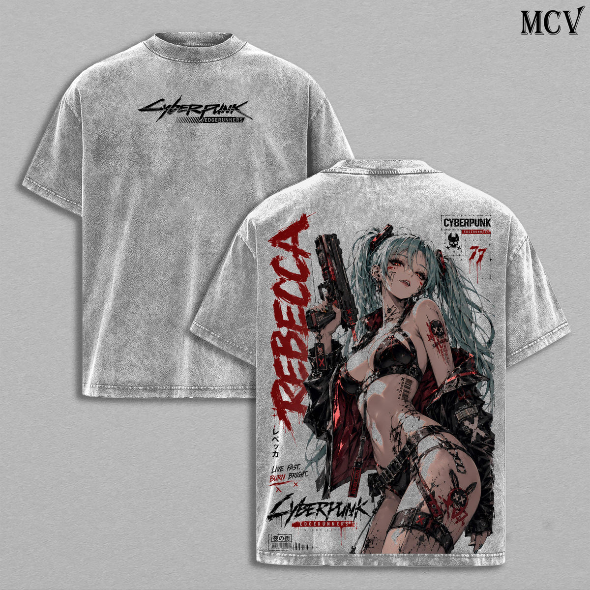 Rebecca Cyberpunk Edgerunners Tee – Rebecca Vintage Washed T-Shirt | Edgerunner Mercenary | Japanese Irezumi Gothic Tattoo Art | Night City Cyberpunk Anime Manga Graphic Tee | Heavy Cotton Unisex Oversized Streetwear Top