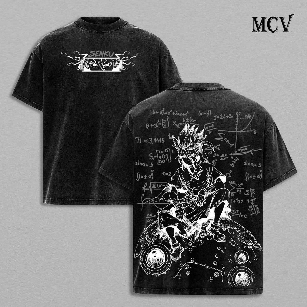 Dr Stone Senku Shirt, Anime Tee, Science Formula Vintage Washed Graphic Tee