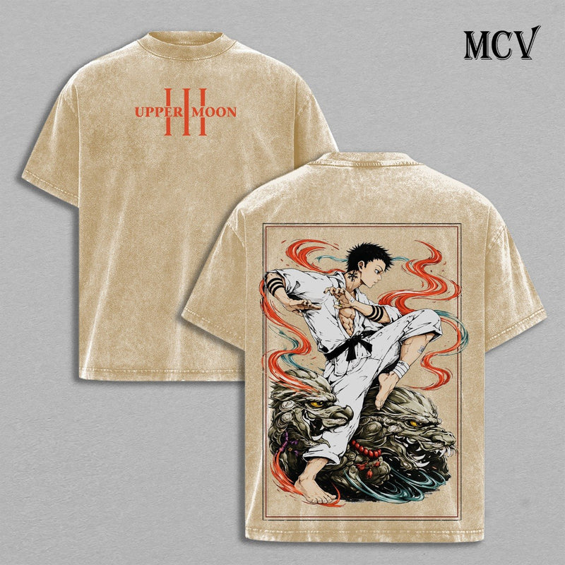 Akaza Demon Slayer T-Shirt, Upper Moon Demon Anime Tee, Martial Power Vintage Washed Tee
