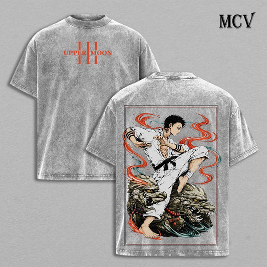 Akaza Demon Slayer T-Shirt, Upper Moon Demon Anime Tee, Martial Power Vintage Washed Tee
