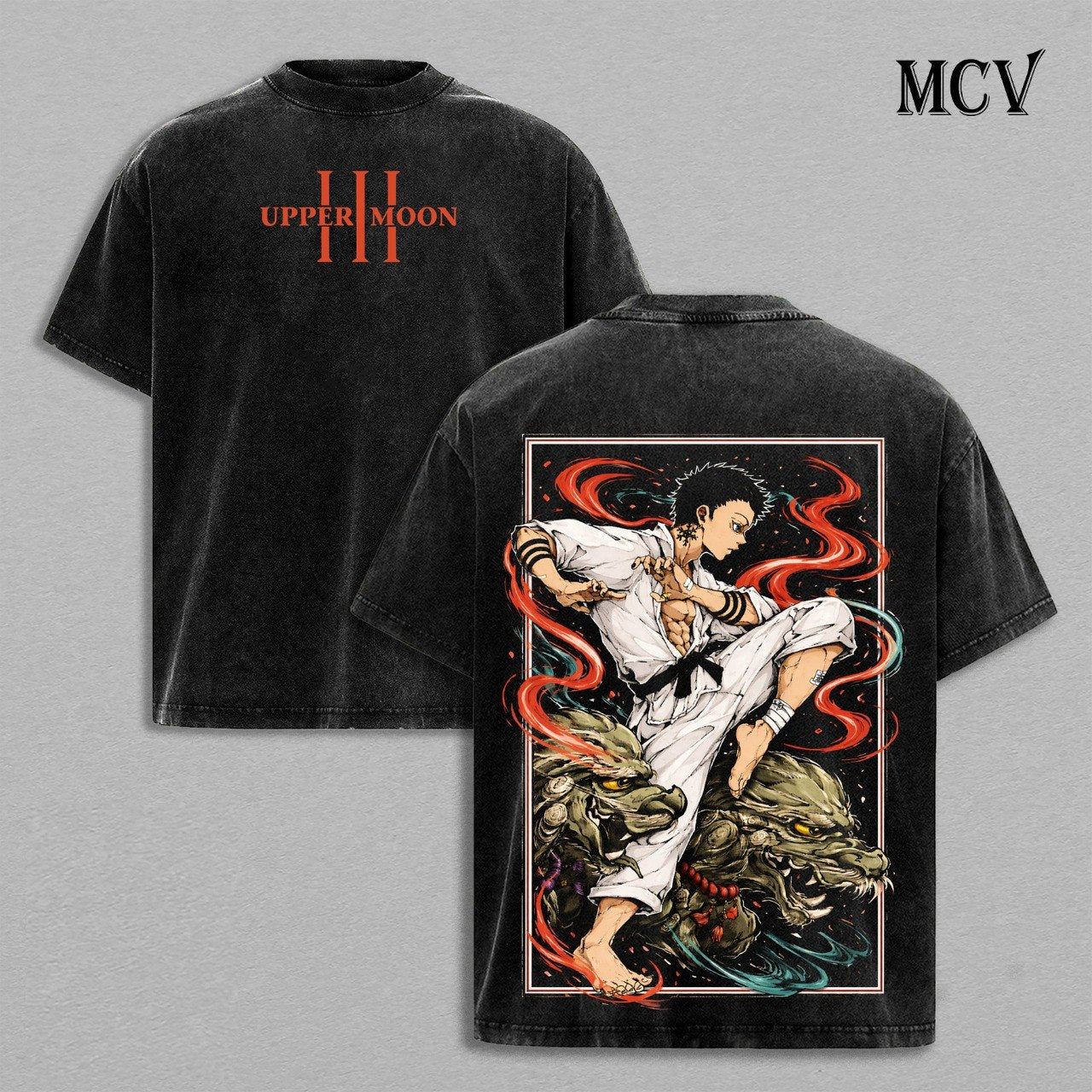Akaza Demon Slayer T-Shirt, Upper Moon Demon Anime Tee, Martial Power Vintage Washed Tee