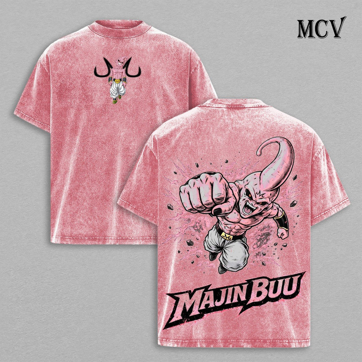 Majin Buu T-Shirt, Dragon Ball Anime Tee, Pink Chaos Graphic Vintage Washed Tee