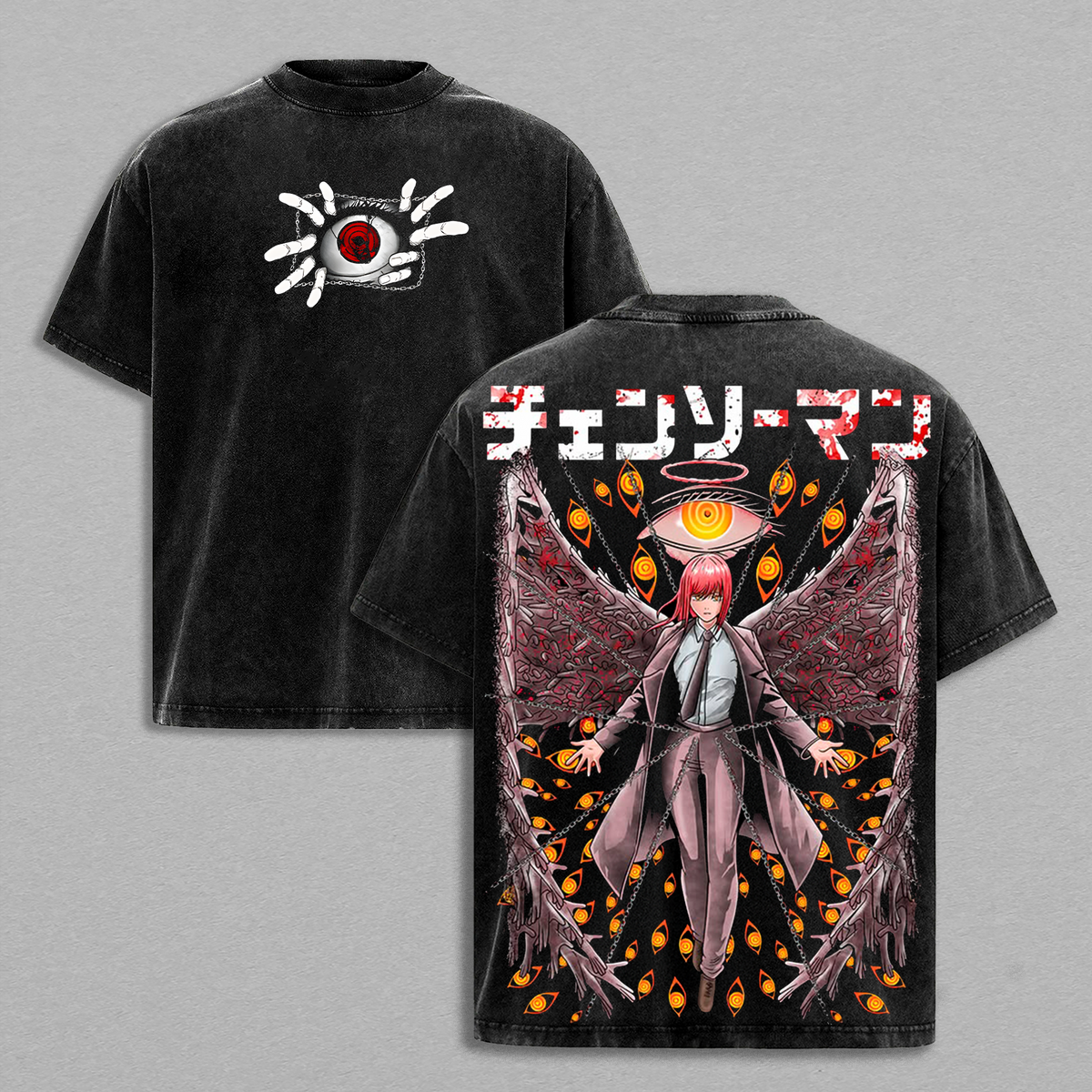 Makima Chainsaw Man T-Shirt, Japanese Anime Graphic Tee, Vintage Washed Back Print Shirt, Oversized Heavyweight Cotton Streetwear, Unisex Anime Fashion, Gift for Chainsaw Man Fans